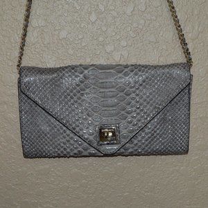 New $1545 Zagliani Gray Python Easy Clutch Deluxe Crossbody Shoulder Han…